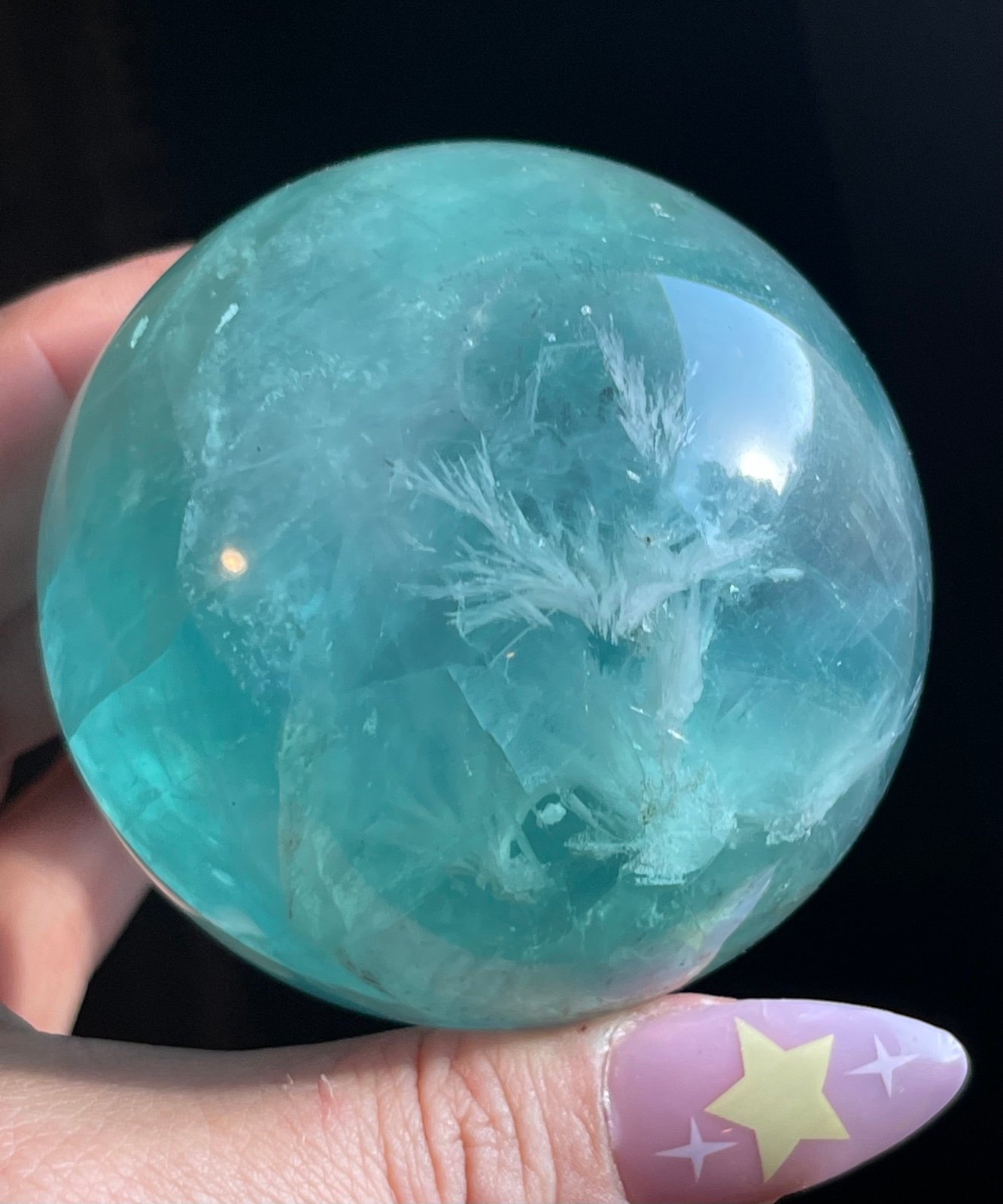 Snowflake Feather Rainbow Fluorite Crystal Sphere • Crystal Ball