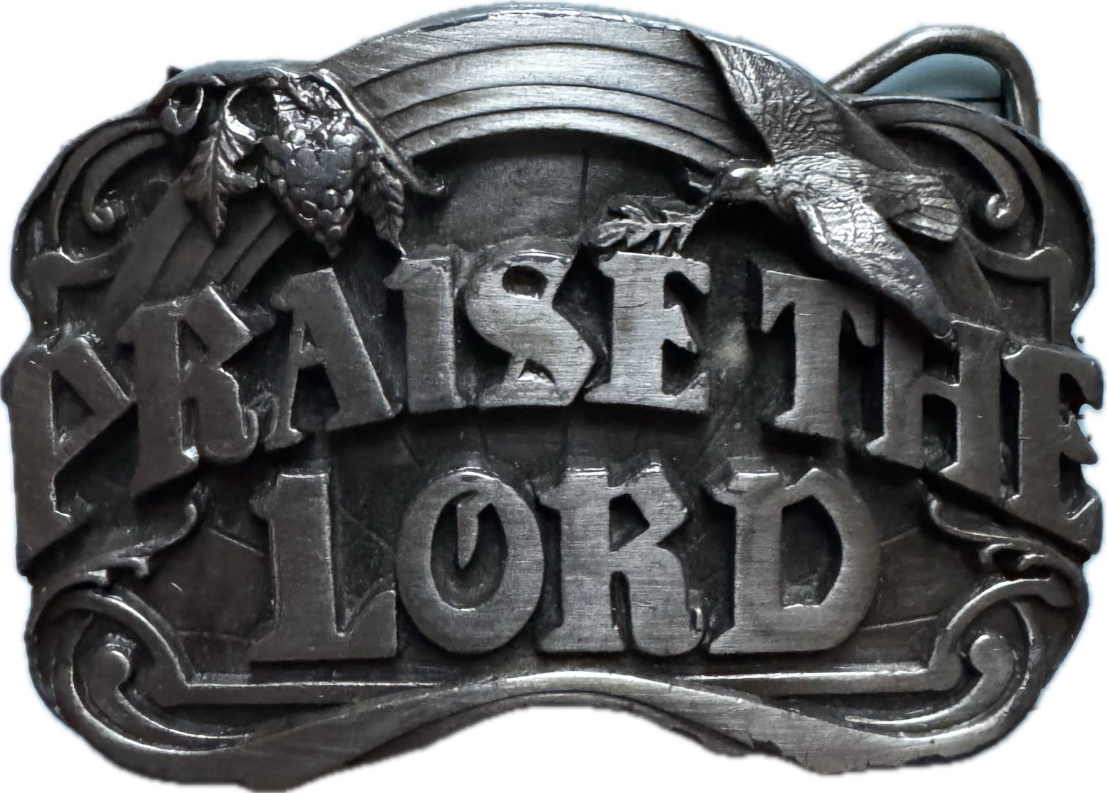 Praise The Lord 1986 Siskiyou Rainbow Dove Grapes Christian Bible Belt Buckle