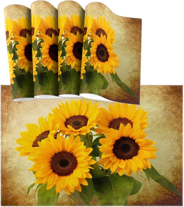 Set of 6 Retro Sunflower Placemat Table Mat Desktop Decoration Placemats 12 x 18
