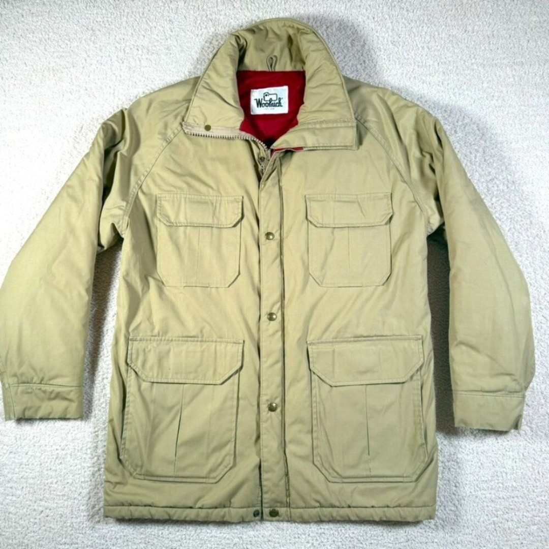 Woolrich Mens Long Sleeve Chore Jacket Barn Coat Puffer Khaki Sz Large Outdoors