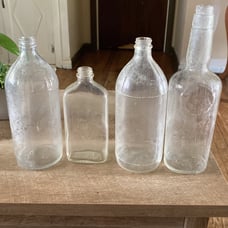 Antique Glass Bottles Duralas/ O Cedar/ 4/5quart