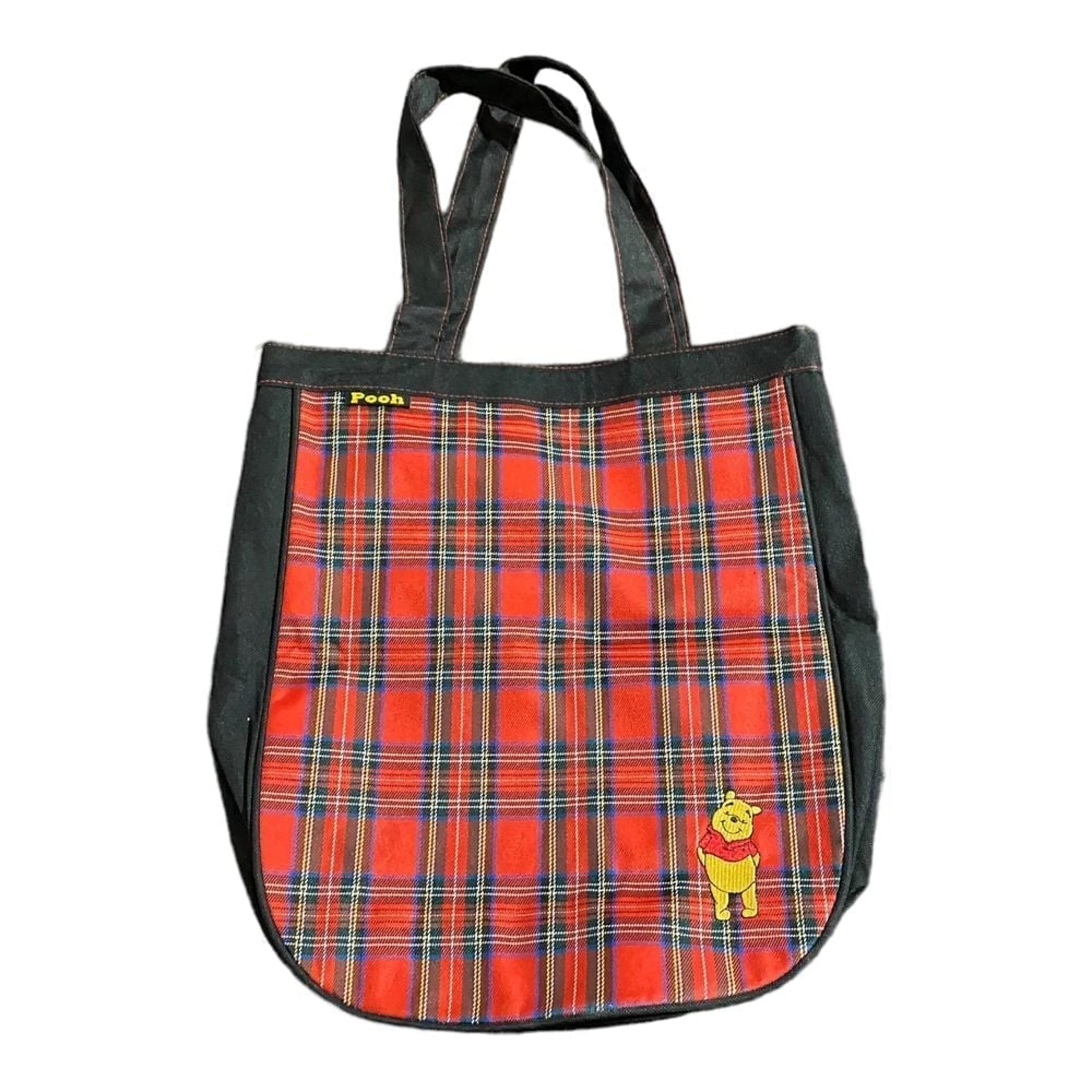 Disney Winnie The Pooh Embroidered Plaid Tote Bag Vintage Multicolor
