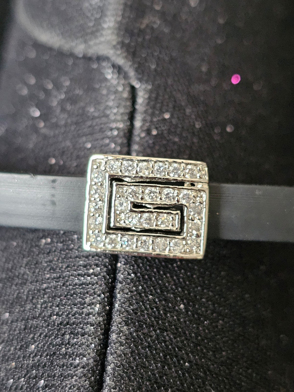 Sterling Silver stamped 925,with CRYSTALS and black band