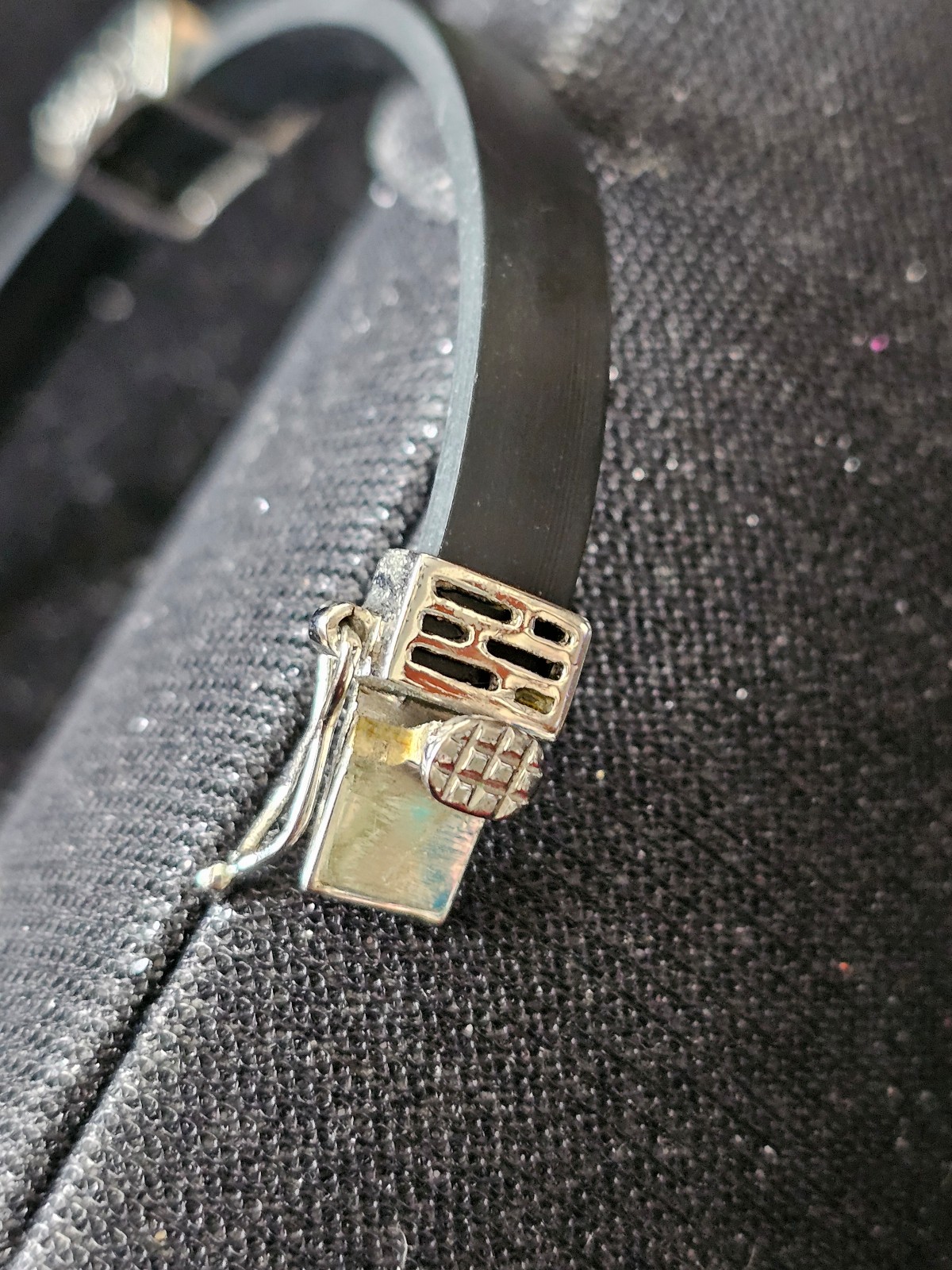 Sterling Silver stamped 925,with CRYSTALS and black band