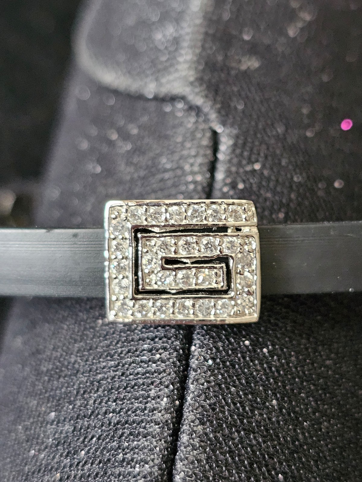 Sterling Silver stamped 925,with CRYSTALS and black band