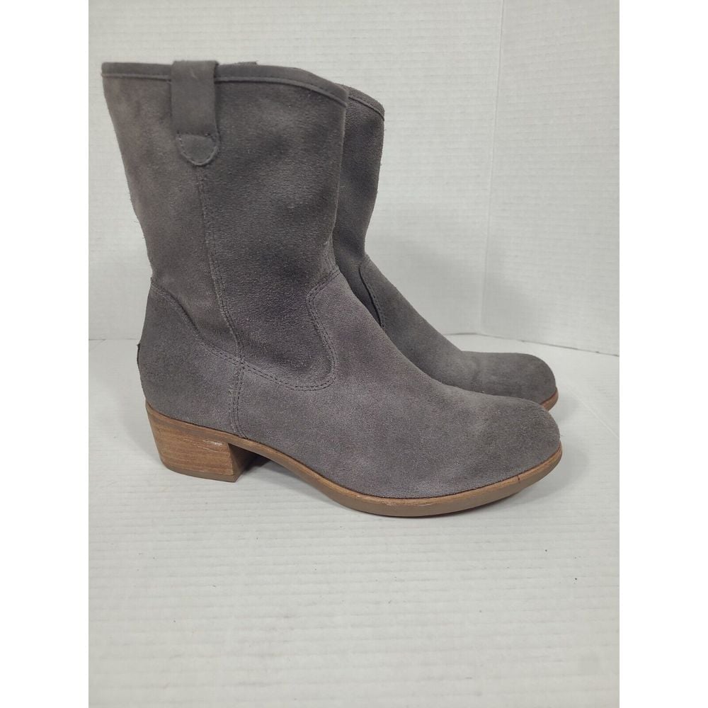 Ugg Rioni Slouch Gray Suede Leather Ankle Boots SZ 8.5