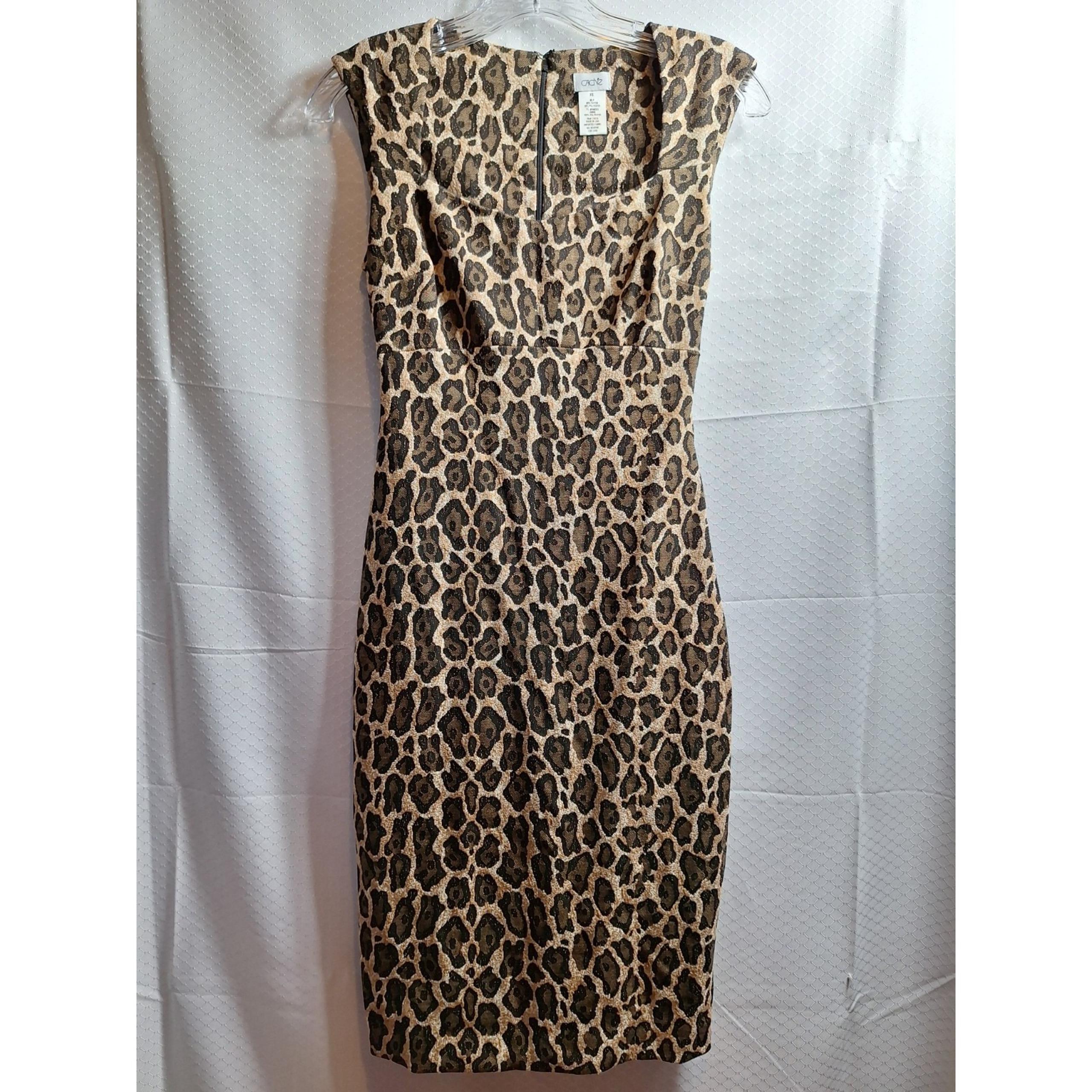 Vtg CACHE Leopard Print Sheath Dress Sz XS Brown Stretch Fitted Mob Wife 90s Y2K