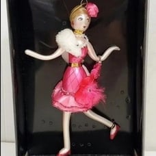 LADIES WITH ELEGANCE BLOWN GLASS ORNAMENT PINK PARTY LADY NWT