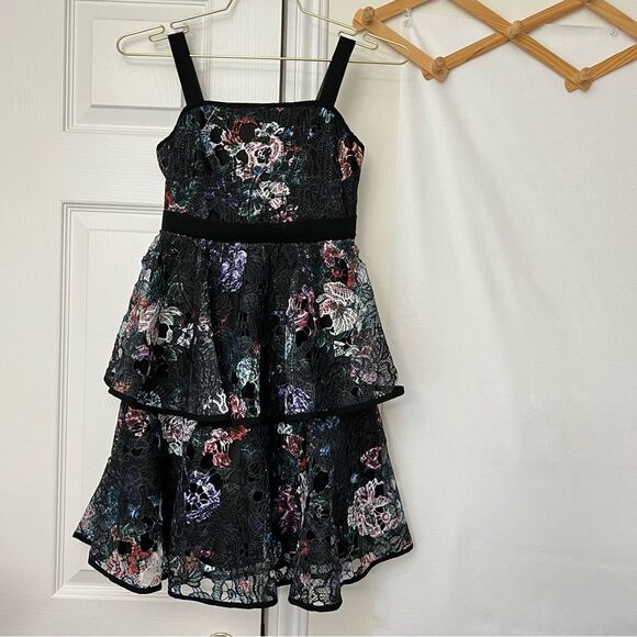 Marchesa Notte Mini Little Girl's Floral Lace Tiered Dress Size 8 Lined