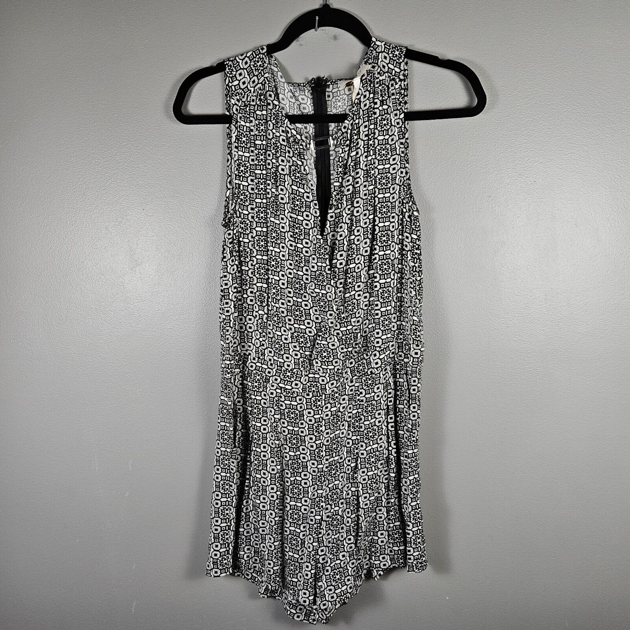 Laundry by Shelli Segal Black & White AOP Geometric Sleeveless Romper Size 6
