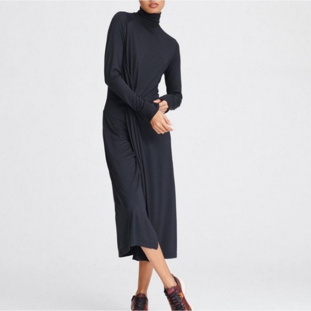 Rag & Bone Draped Shaw Turtleneck MIDI Dress NEW Tie Detail Small