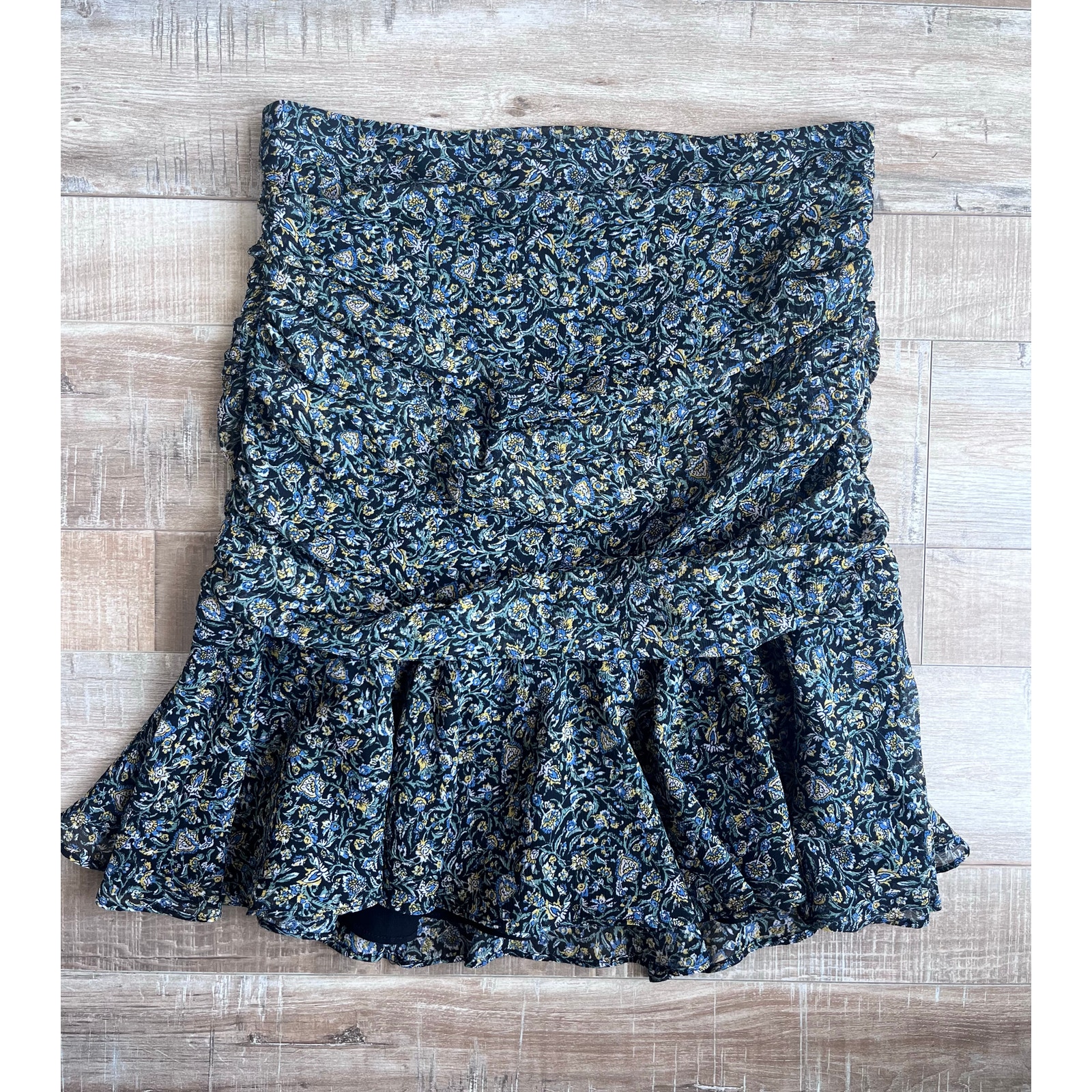 Veronica Beard Taras Ruched Skirt in Black Floral Size 4