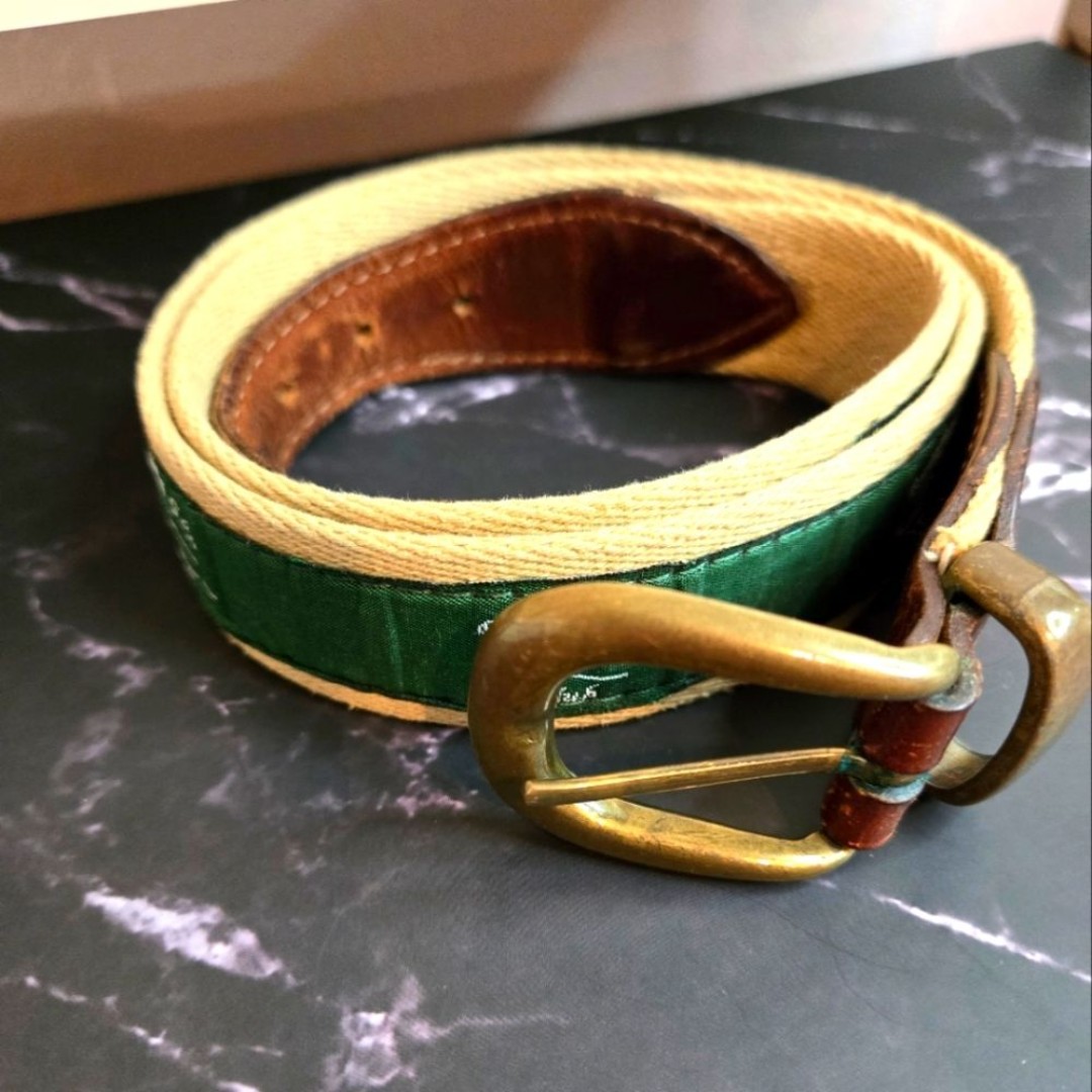 Men's Vintage Roaring Gap Club Golf Brass Buckle Brown Leather Belt