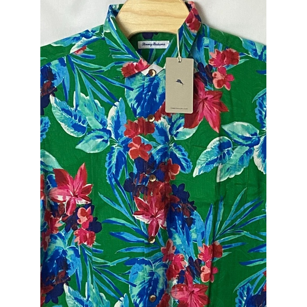 Tommy Bahama Hawaiian Shirt 2X S/S Silk Painterly Botanic Green Red Floral NWT
