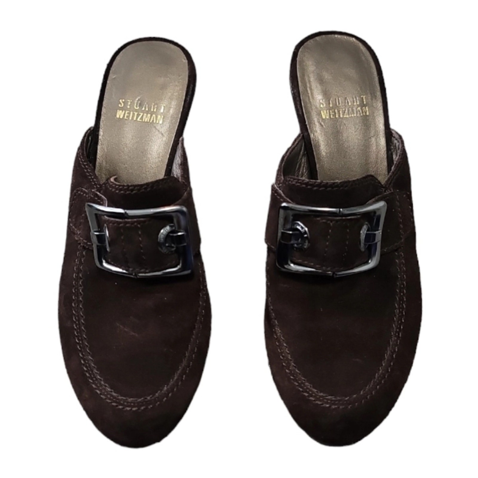 Stuart Weitzman Brown Suede Agentcar Studded Slip On Clogs Mules Size 6