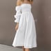 DOMENICA SHIRRED LONG SLEEVE MIDI DRESS - WHITE in small cotton petal and pup