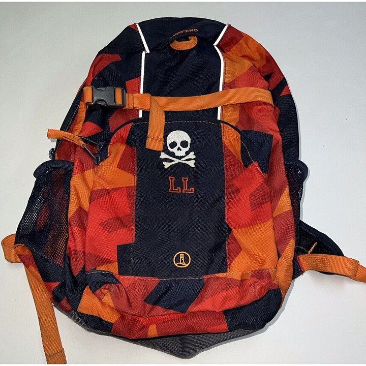 Lands End Boys Pirate Skull Backpack Red Orange Black Monogrammed LL Geometric