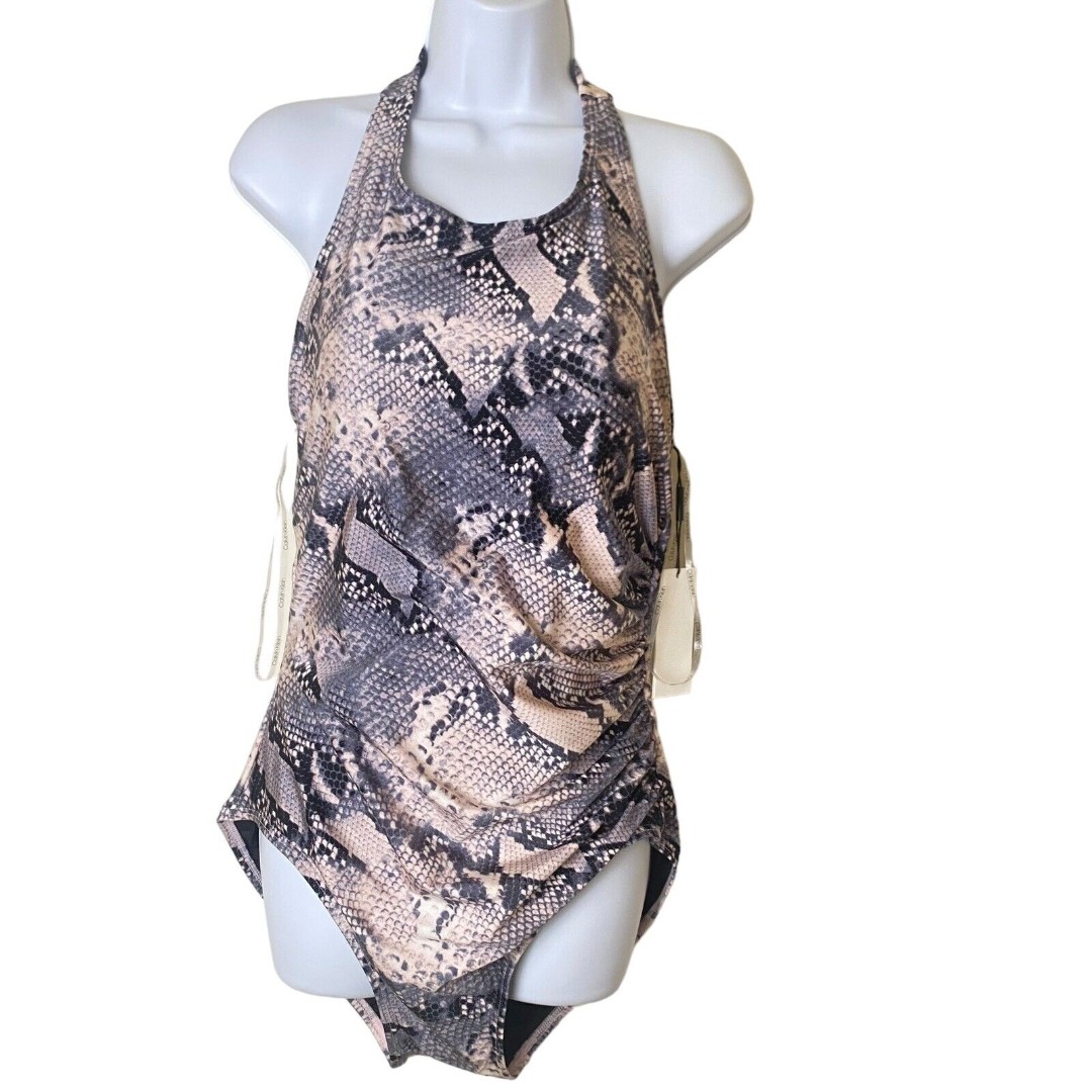 Calvin Klein One-Piece Swimsuit Size 14 Snake Print High-Neck Halter MSRP 118