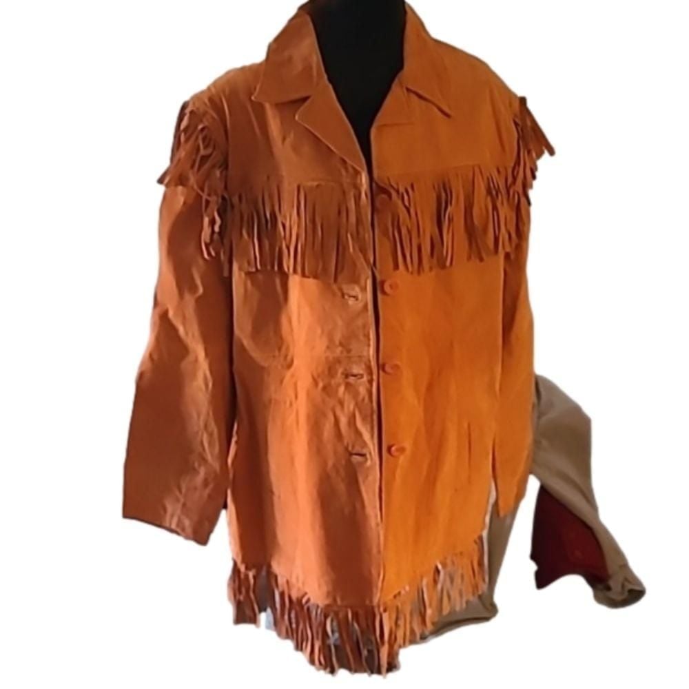 RAG 100% Genuine suede leather fringe jacket Size 2x