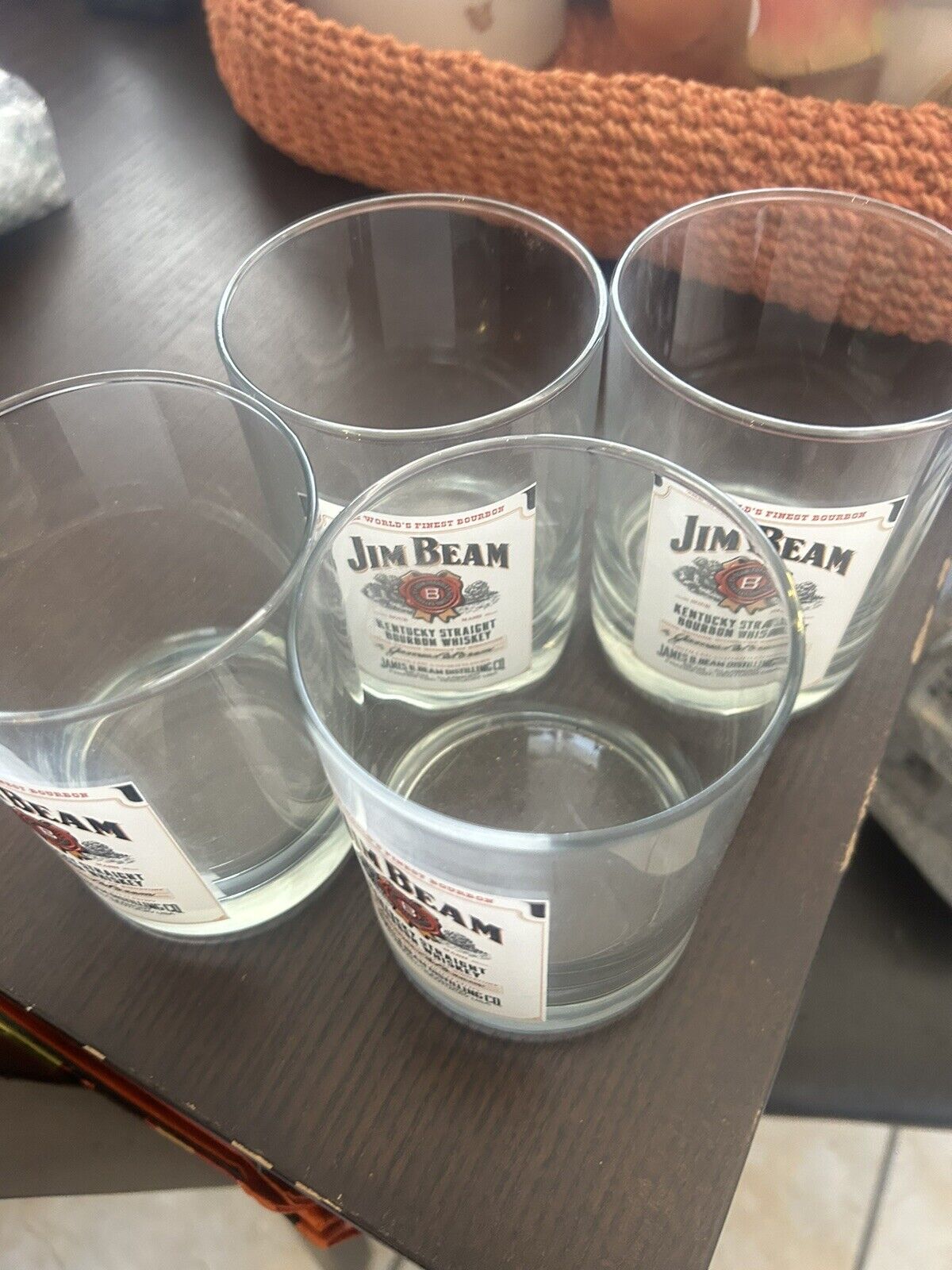 Jim Beam The World's Finest Bourbon 12 Oz. Bar Drink Glasses Set Of 4