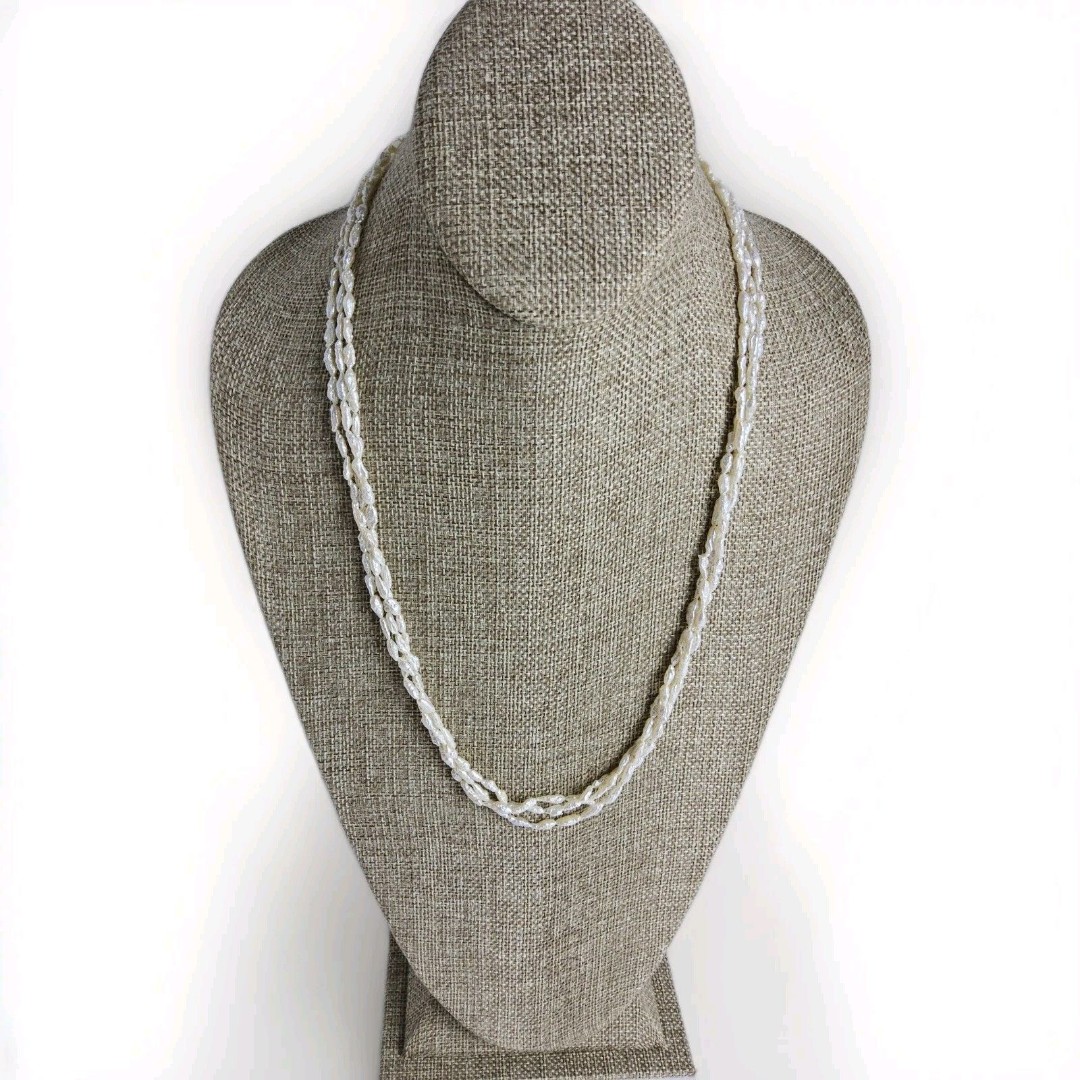 Freshwater Multi Strand Rice Pearl Ivory 925 Silver Necklace
