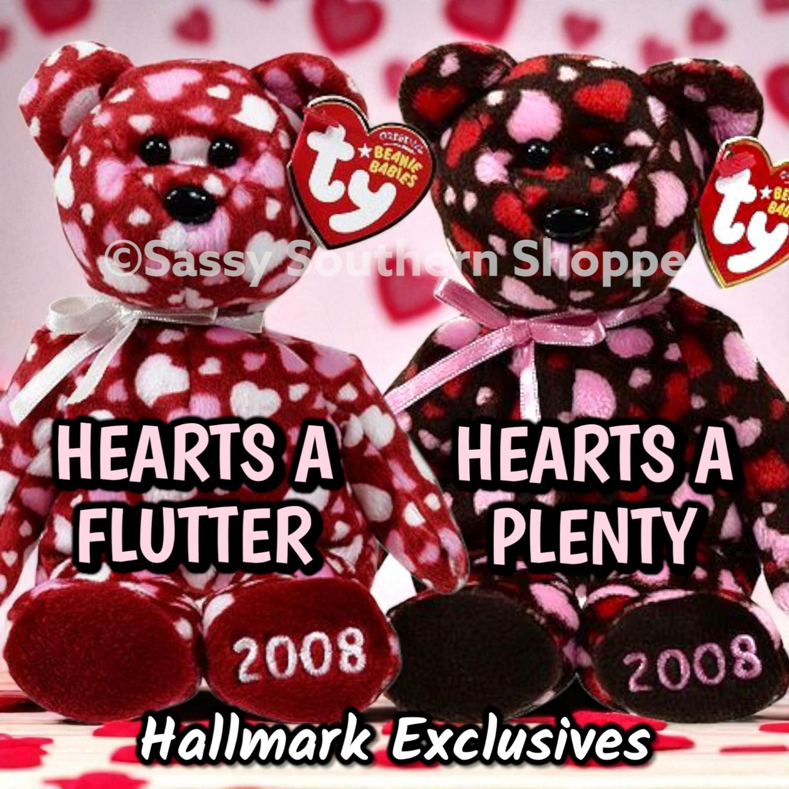 ♡ HEARTS-A-FLUTTER & HEARTS-A-PLENTY ♡ 2007 Ty Beanie Babies BEAR Set *MWMT*