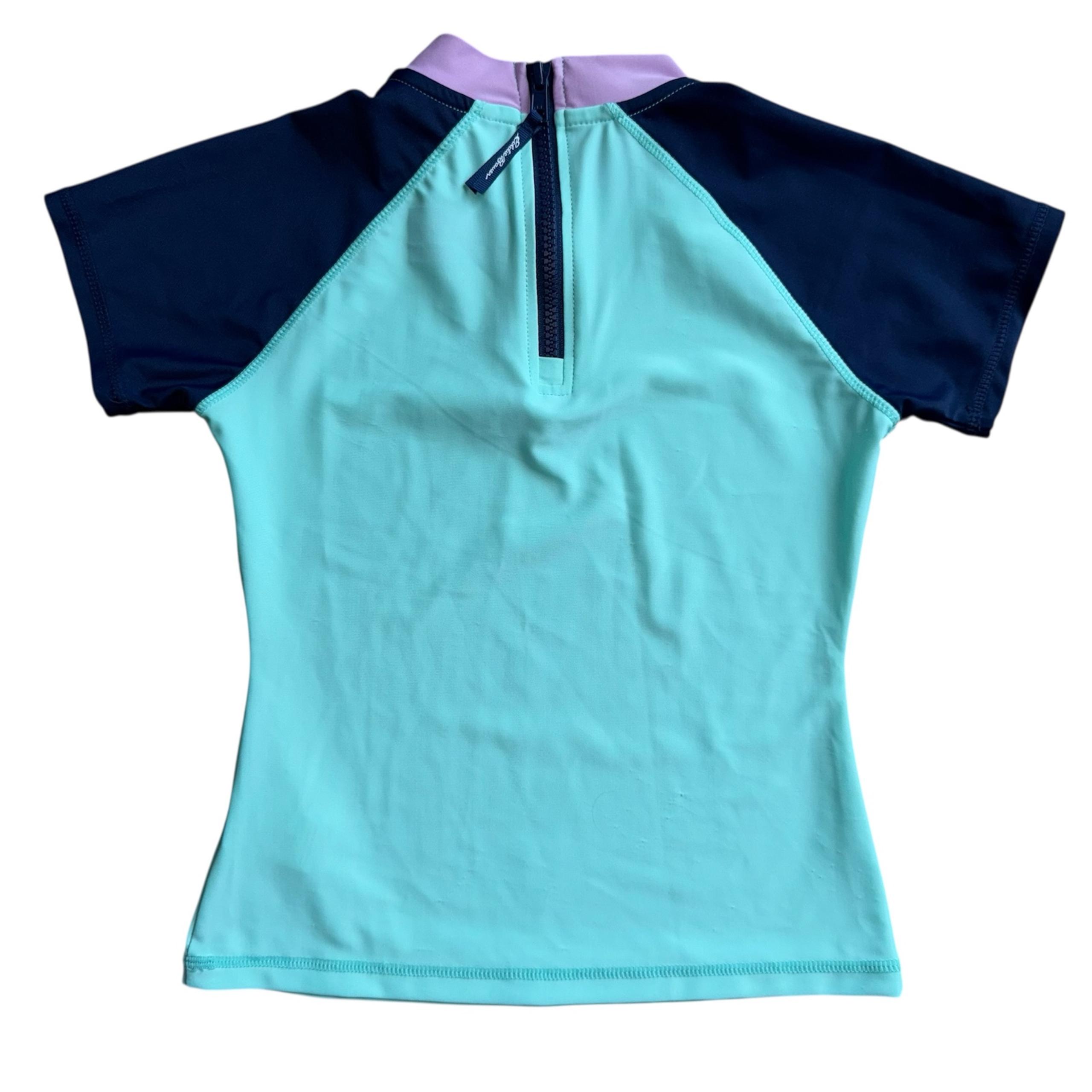 Eddie Bauer Girls Swim Top Rash Guard Size Small 7/8 Teal, Navy, And Purple