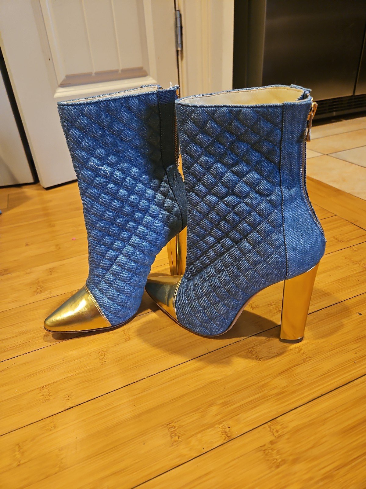 boots denim jeans heels gold leather balmain 39.5