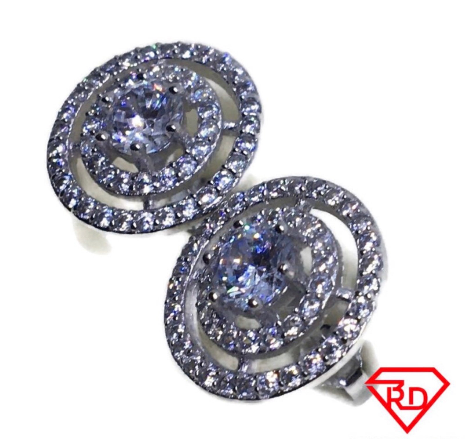 Round Halo Rings with white CZ stud Earrings gold
