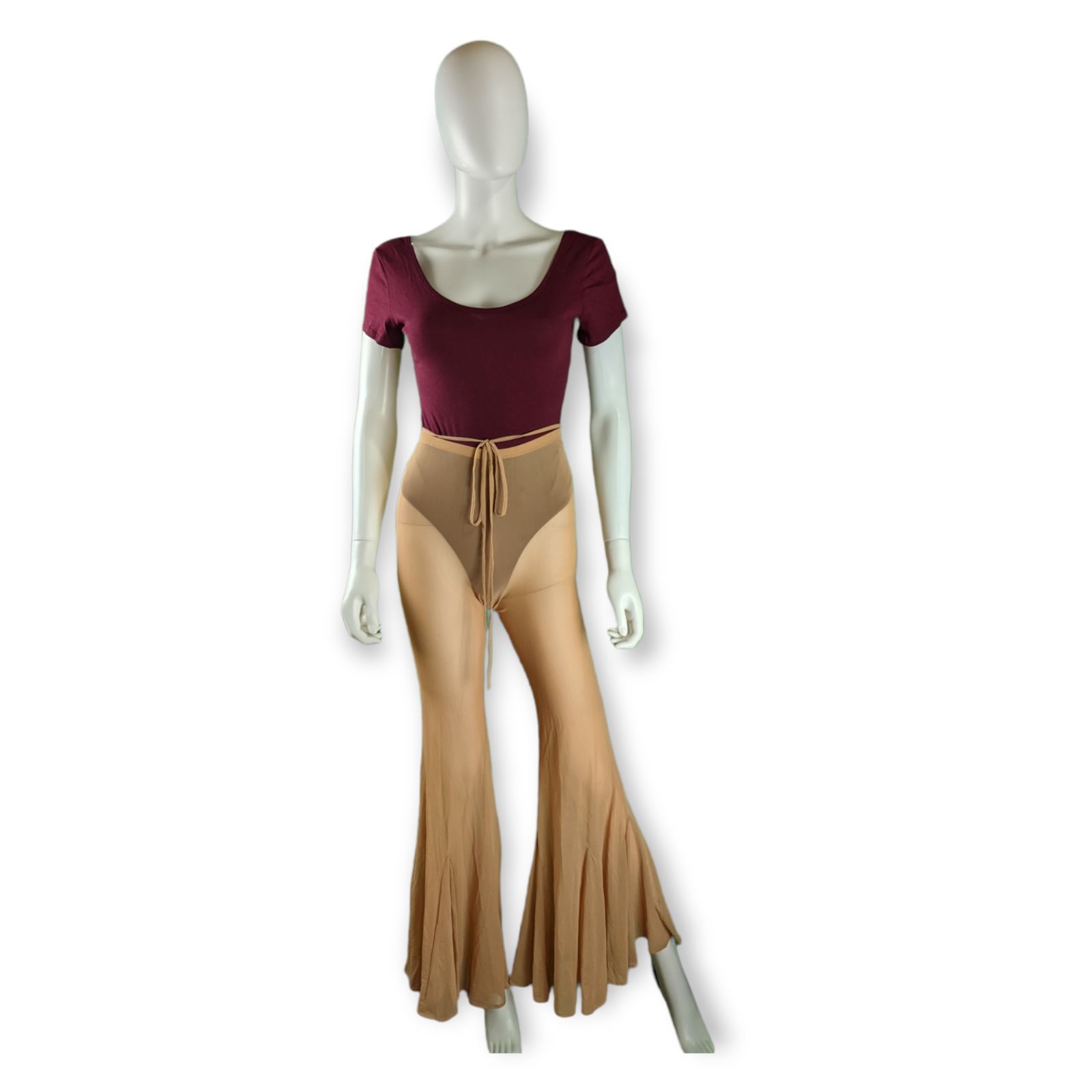 Oh Polly Swim Mesh Sheer Bikini Cover-Up Flare Pants Nude S