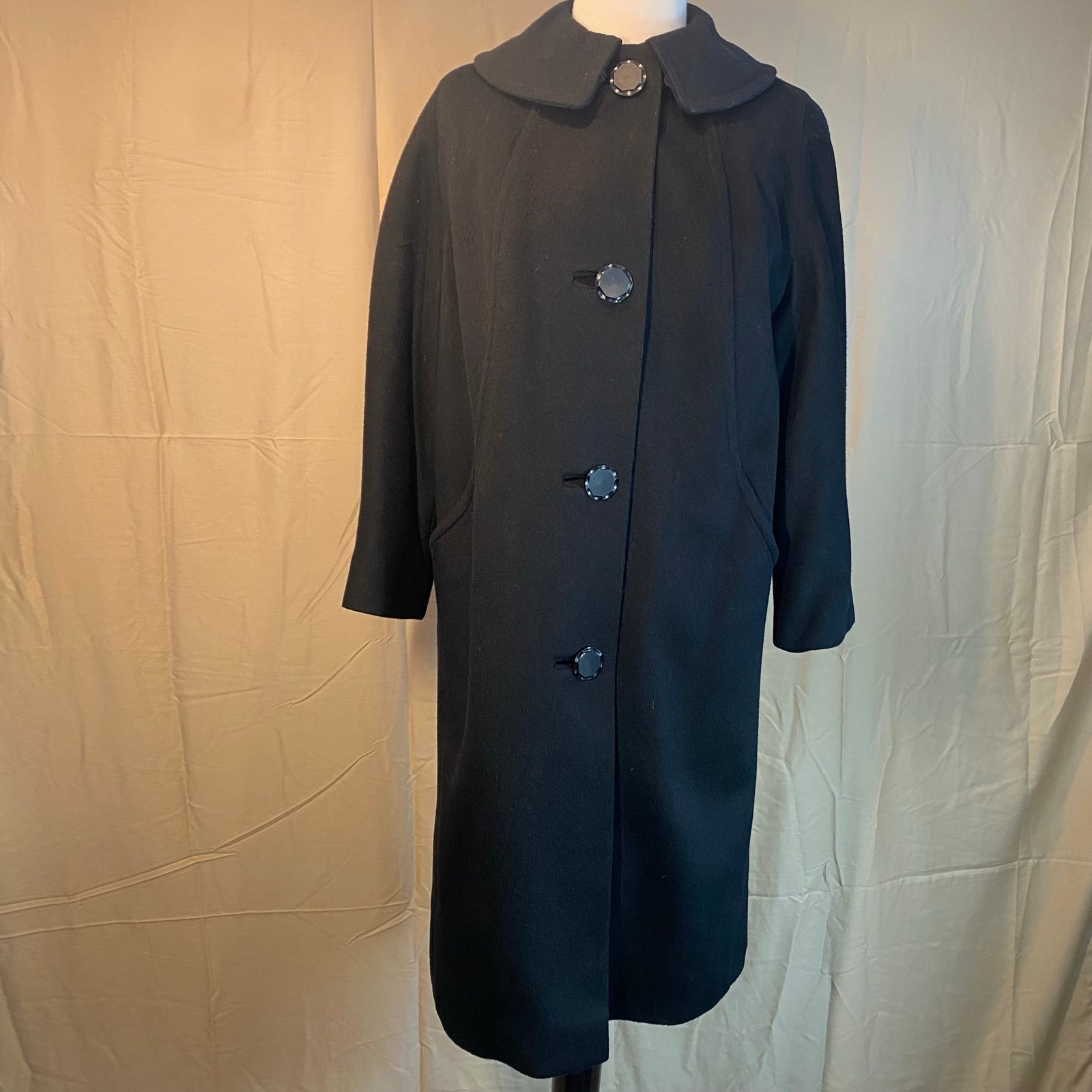 Vintage Black Button Down Round Collar Coat