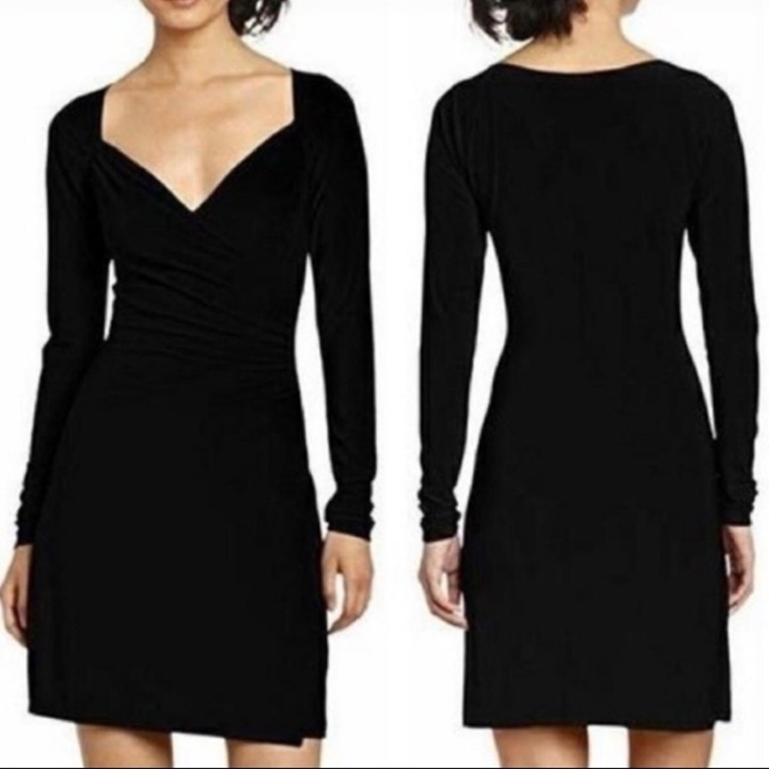 Norma Kamali Womens Black Stretch Long Sleeve Wrap Tie Midi Dress Size XL