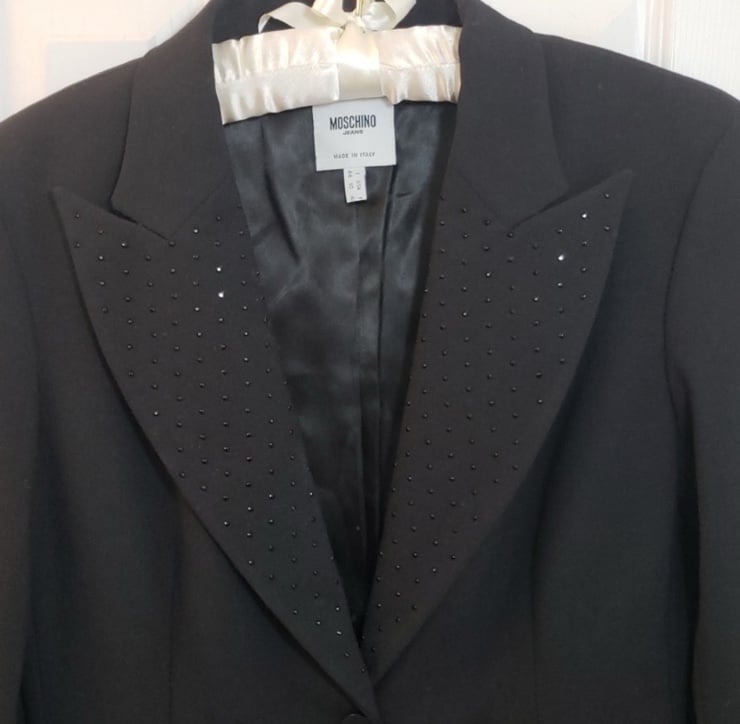 Moschino Rhinestone Lapel Blazer Tuxedo Jacket Black Suit 10