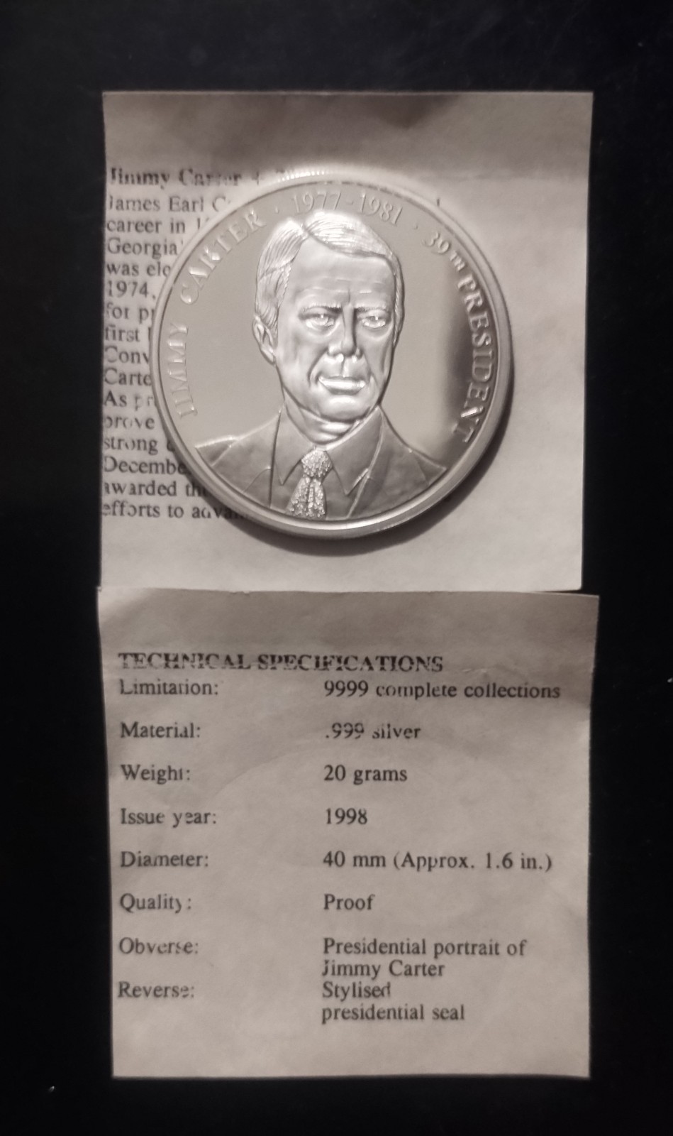 1998 Jimmy Carter silver proof coin