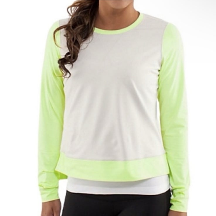 LULULEMON | Gray & Neon Green Long Sleeve Warm Up Pullover Top Women’s Size 10