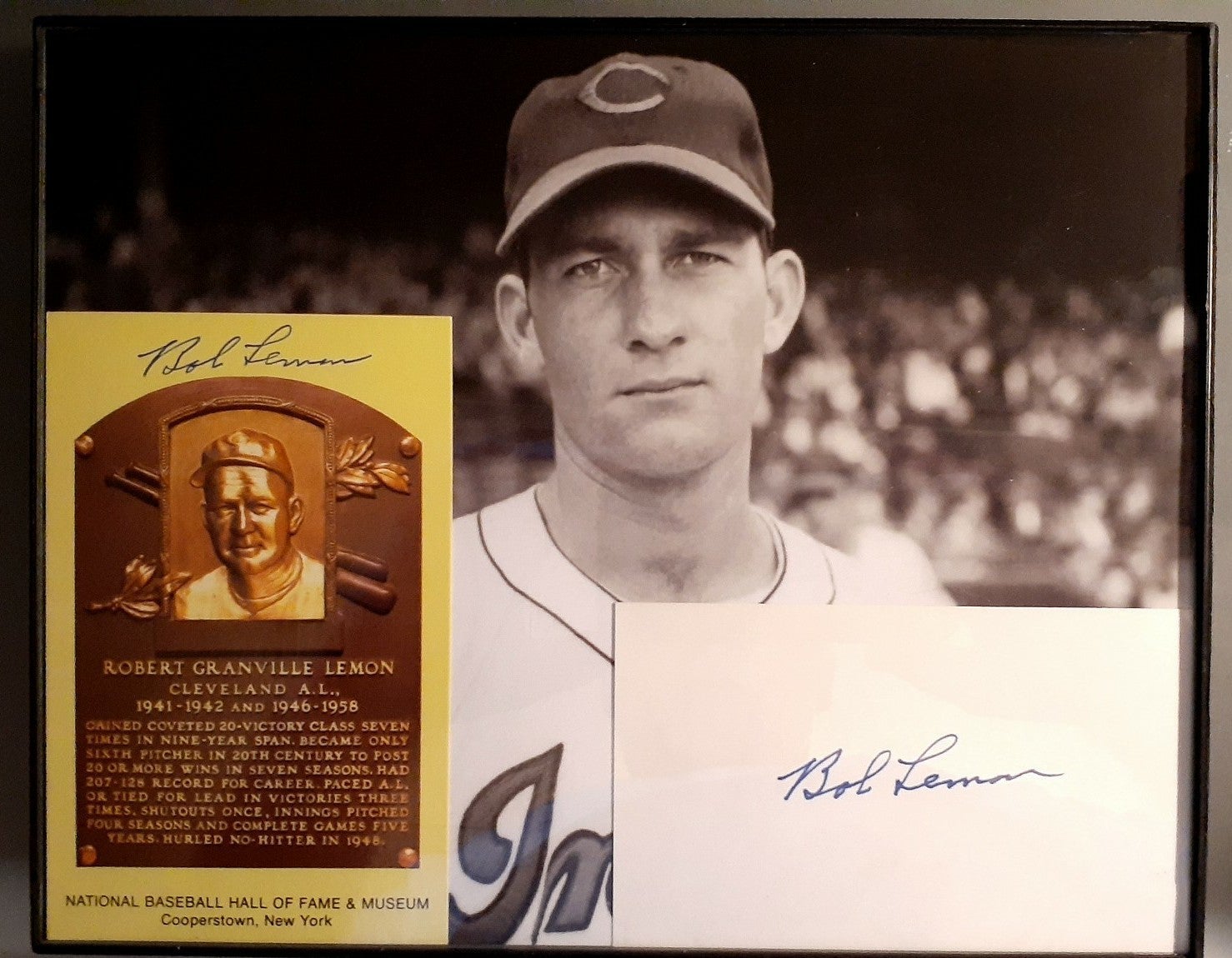 HOF Bob Lemon 8×10 Photo with 2 autographs