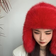 Faux Red Fur Ladies Trapper Hat