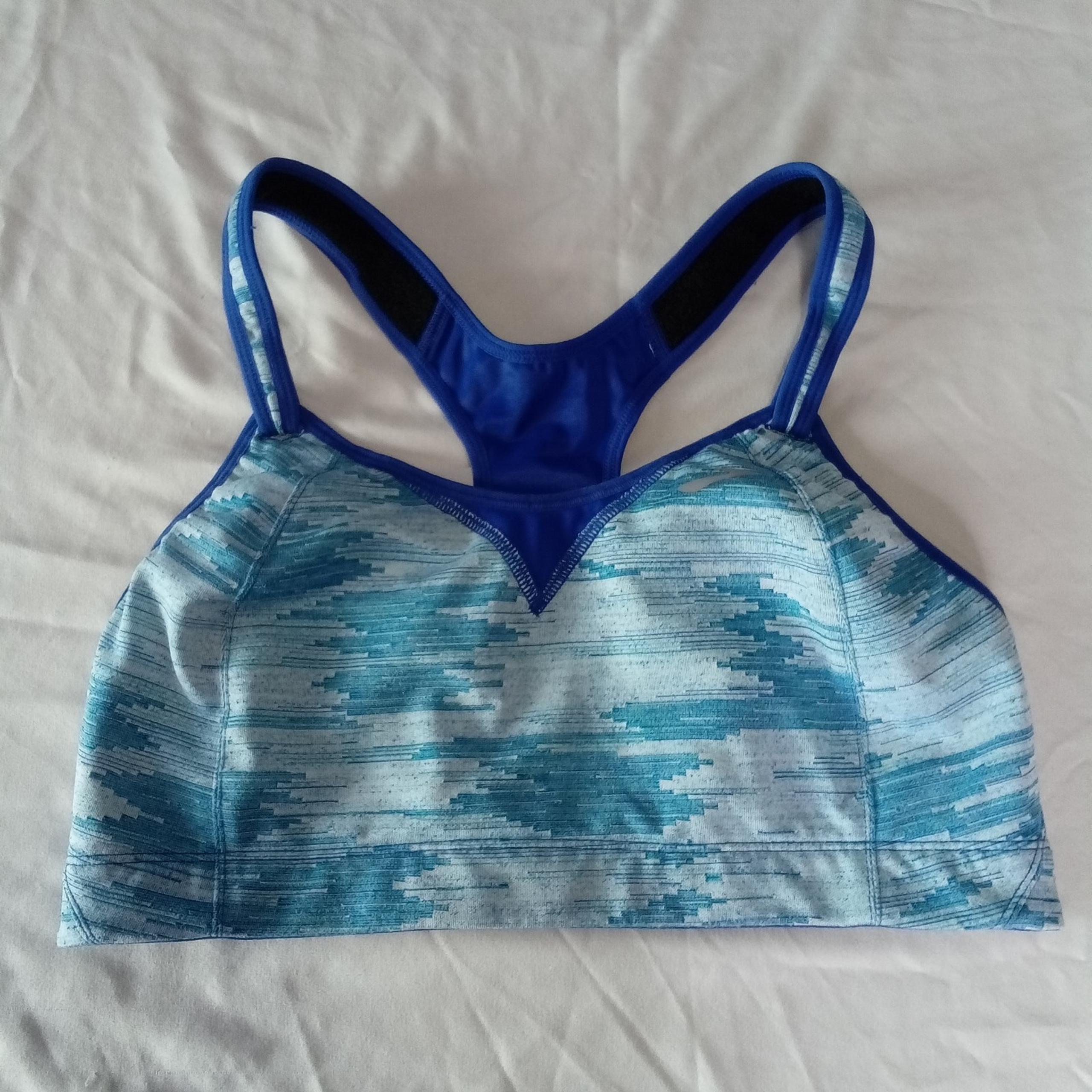 Brooks 350037 Rebound High Impact Sports Bra 38D Racerback Blue Geometric