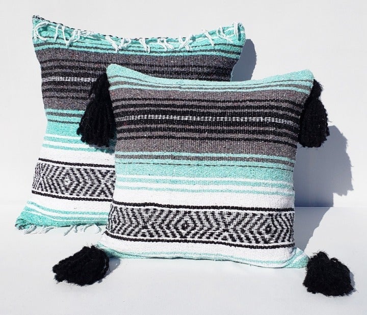 Mint Green 20x20 Mexican Blanket Falsa Pillow-Bohemian Boho Hippy Throw Pillow