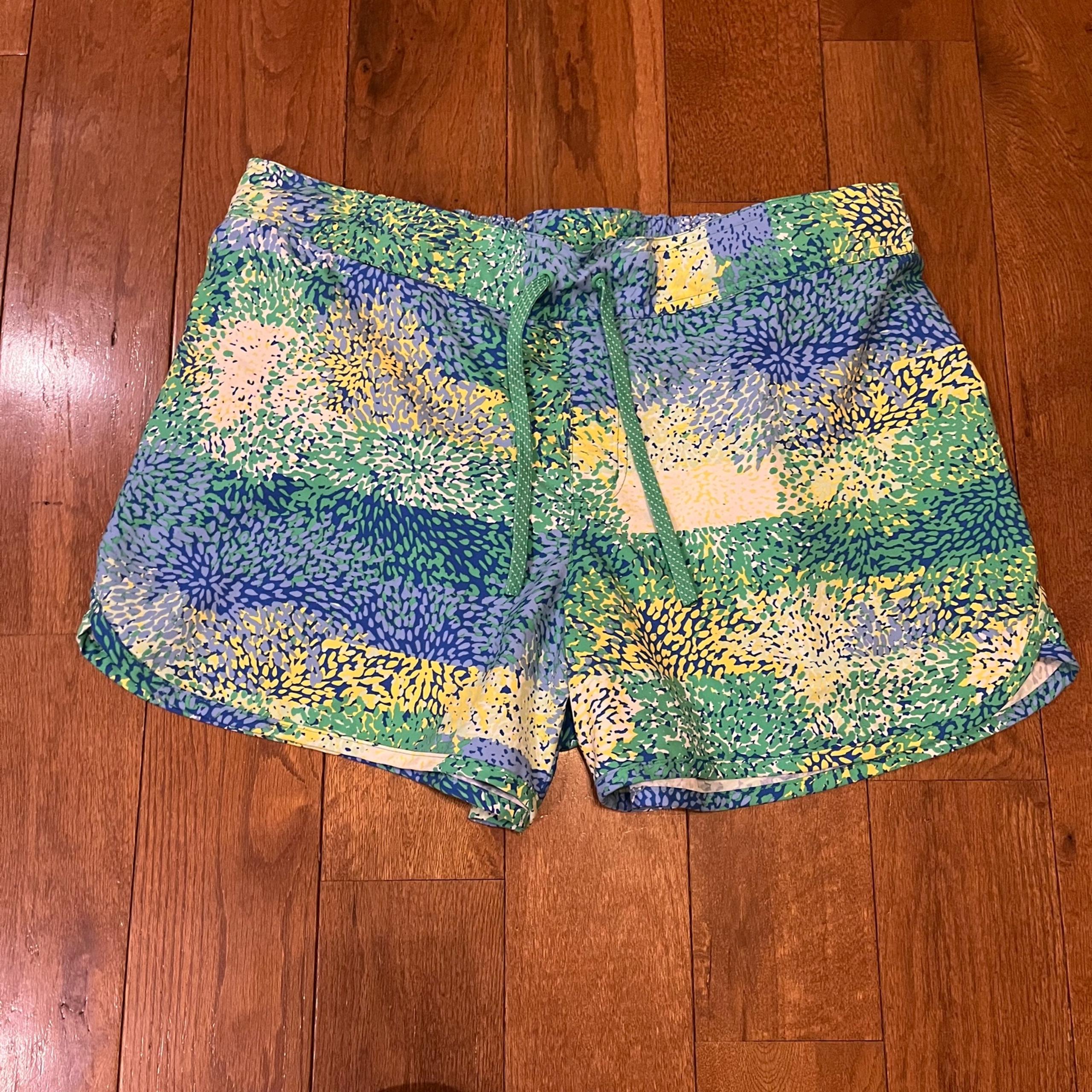 Womens Columbia PFG Pull On Shorts Blue Green Polyester Sz XL / 4” Inseam