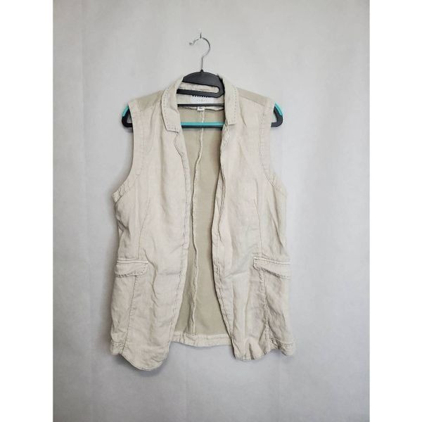 Marrakech Open Front Cream Linen Vest Minimalist Coastal Normcore Capsule