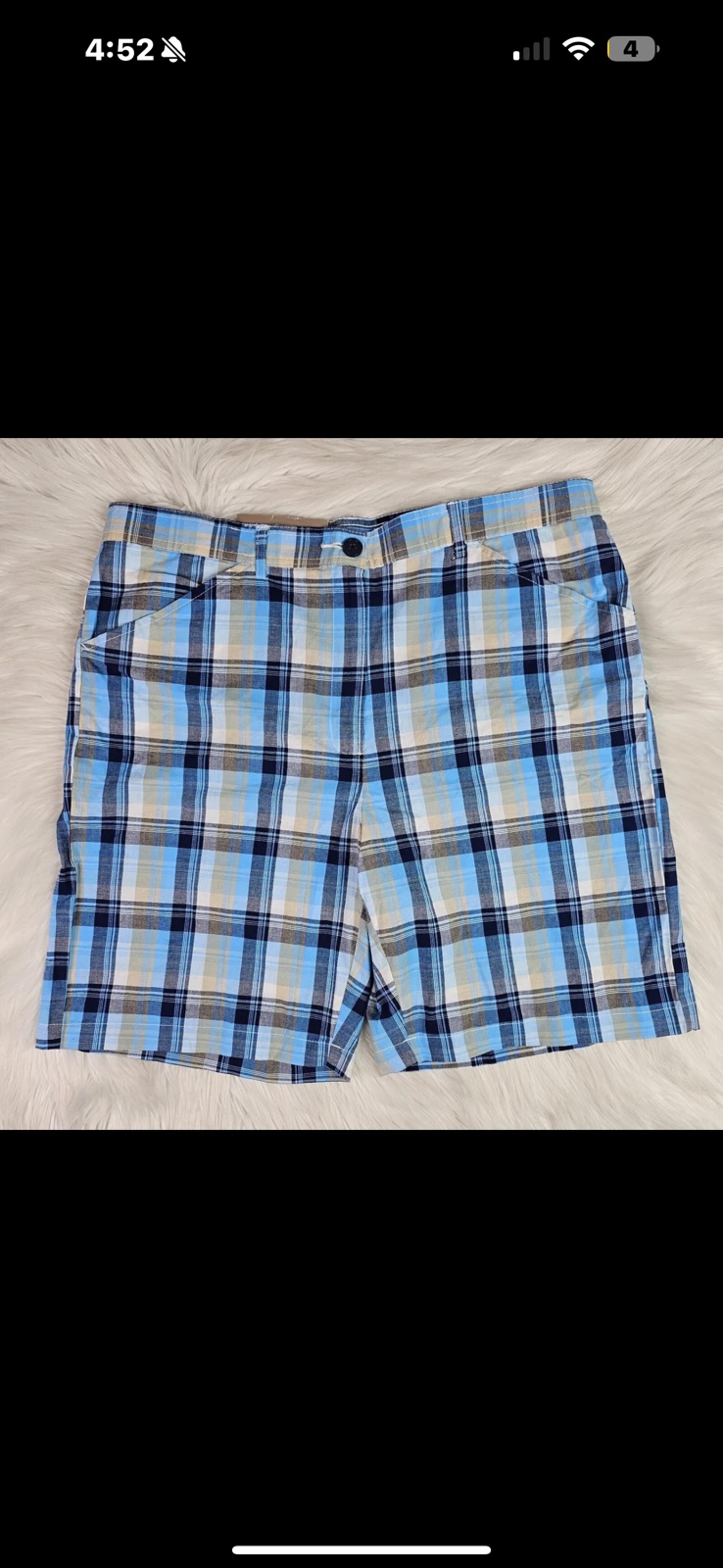 Women’s White Stag Chino Shorts Multicolor High Rise Plaid Flat Front NWT