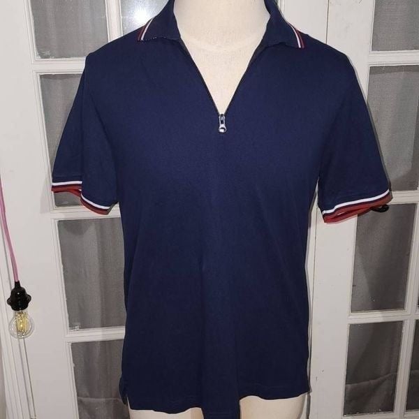Truth Substance Common Sense Mens Navy Blue 1/4 Zip Polo Shirt Large