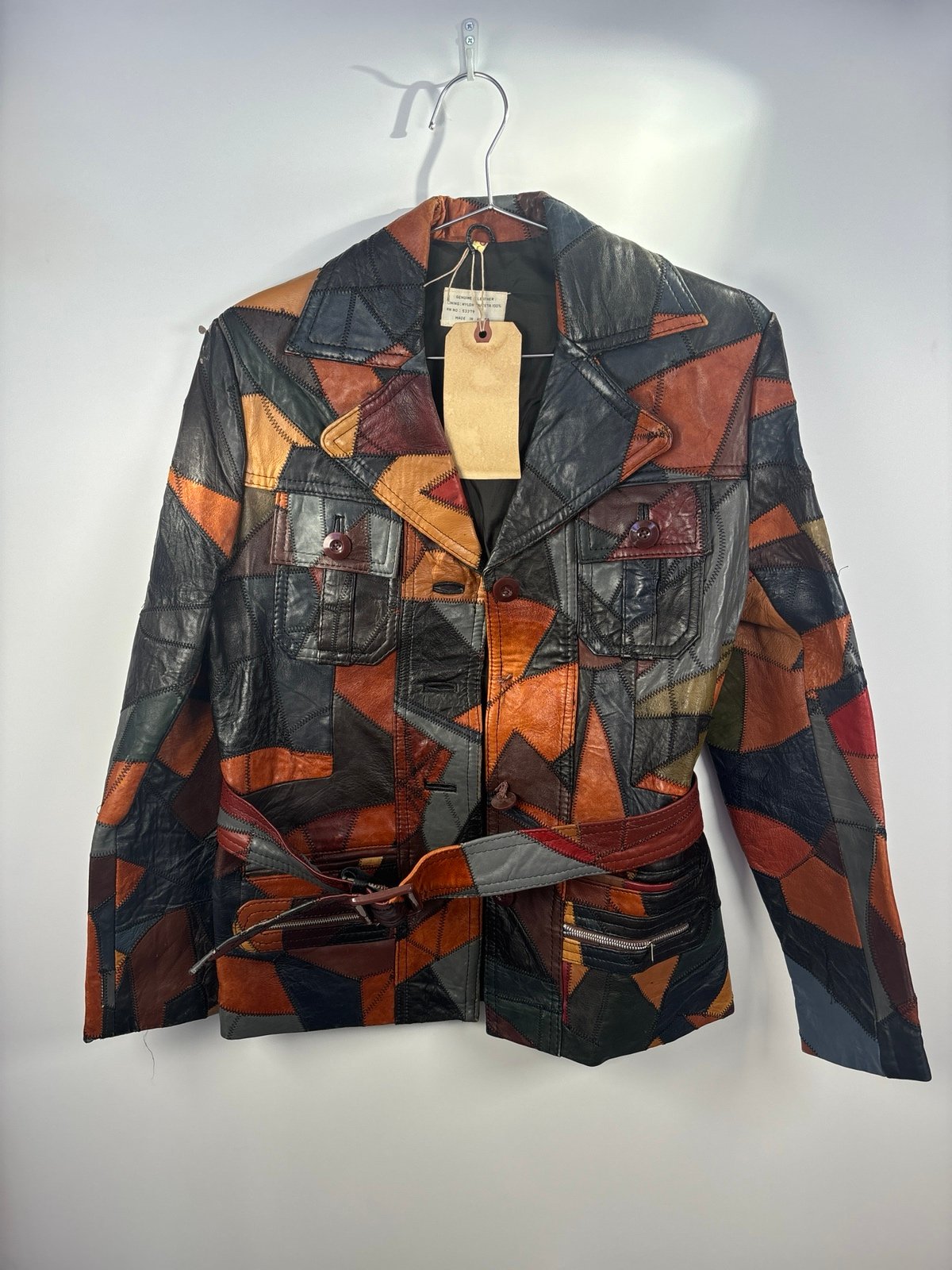 Vintage 70s Leather Patchwork Jacket Women Small