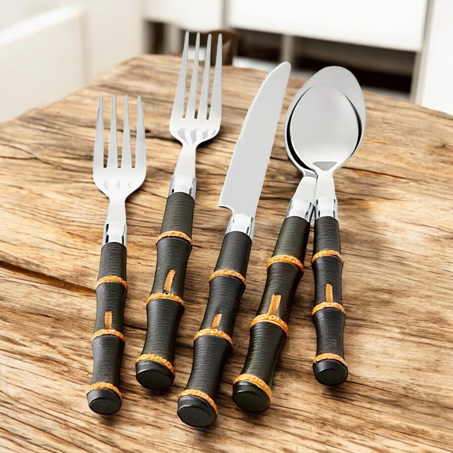 Cambridge Silversmiths Bamboo Stainless Steel 20 pc Flatware Set