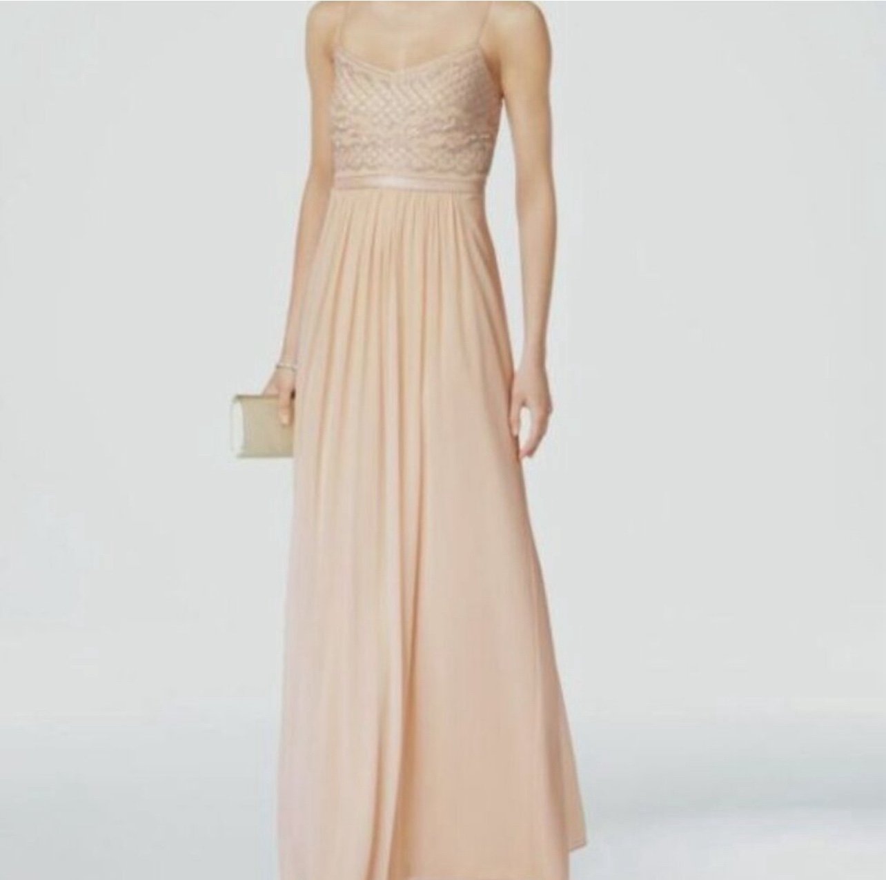 Adrianna Papell Champagne Cream Sleeveless Beaded Evening Gown