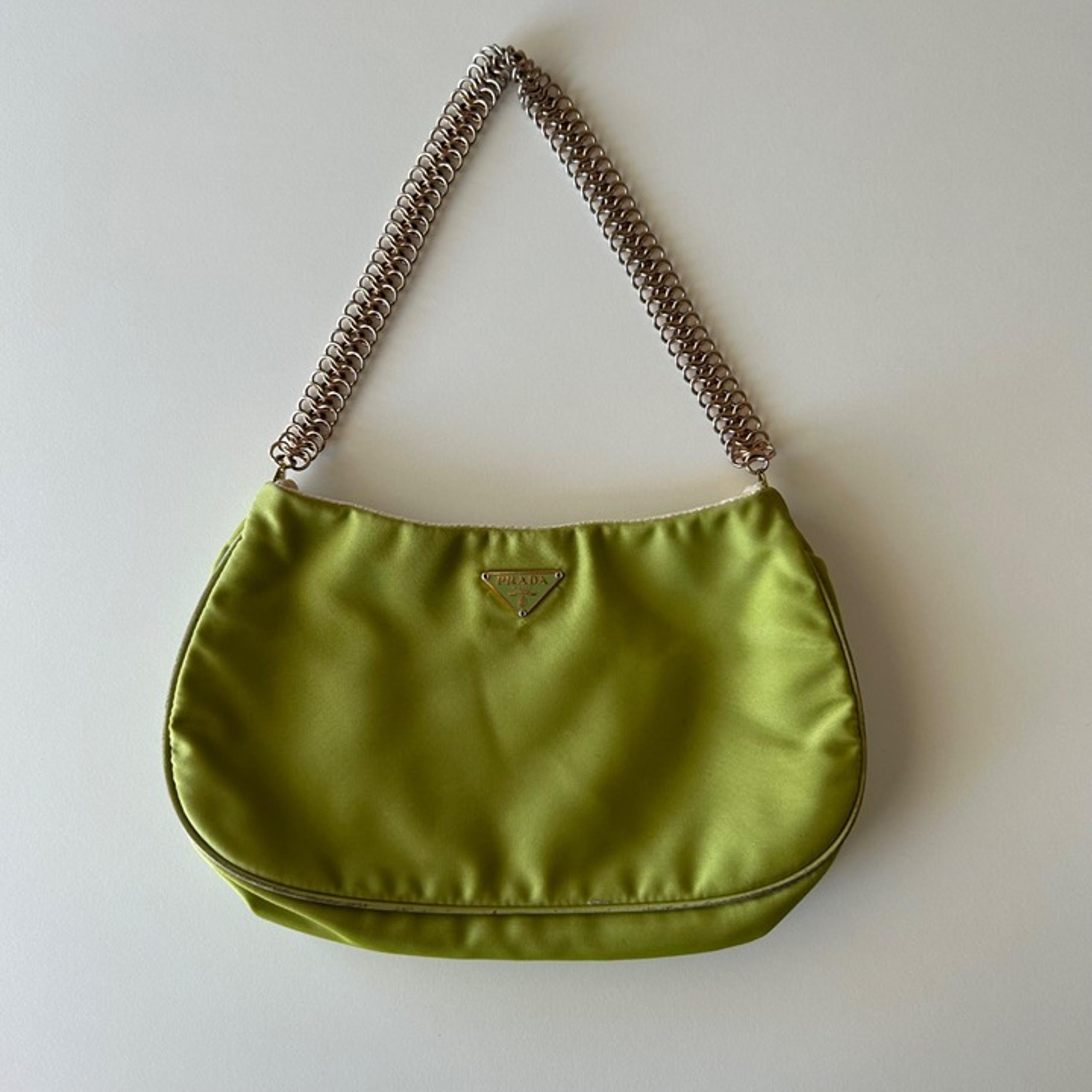 Prada Green Nylon Chain Shoulder Bag Women's Handbag