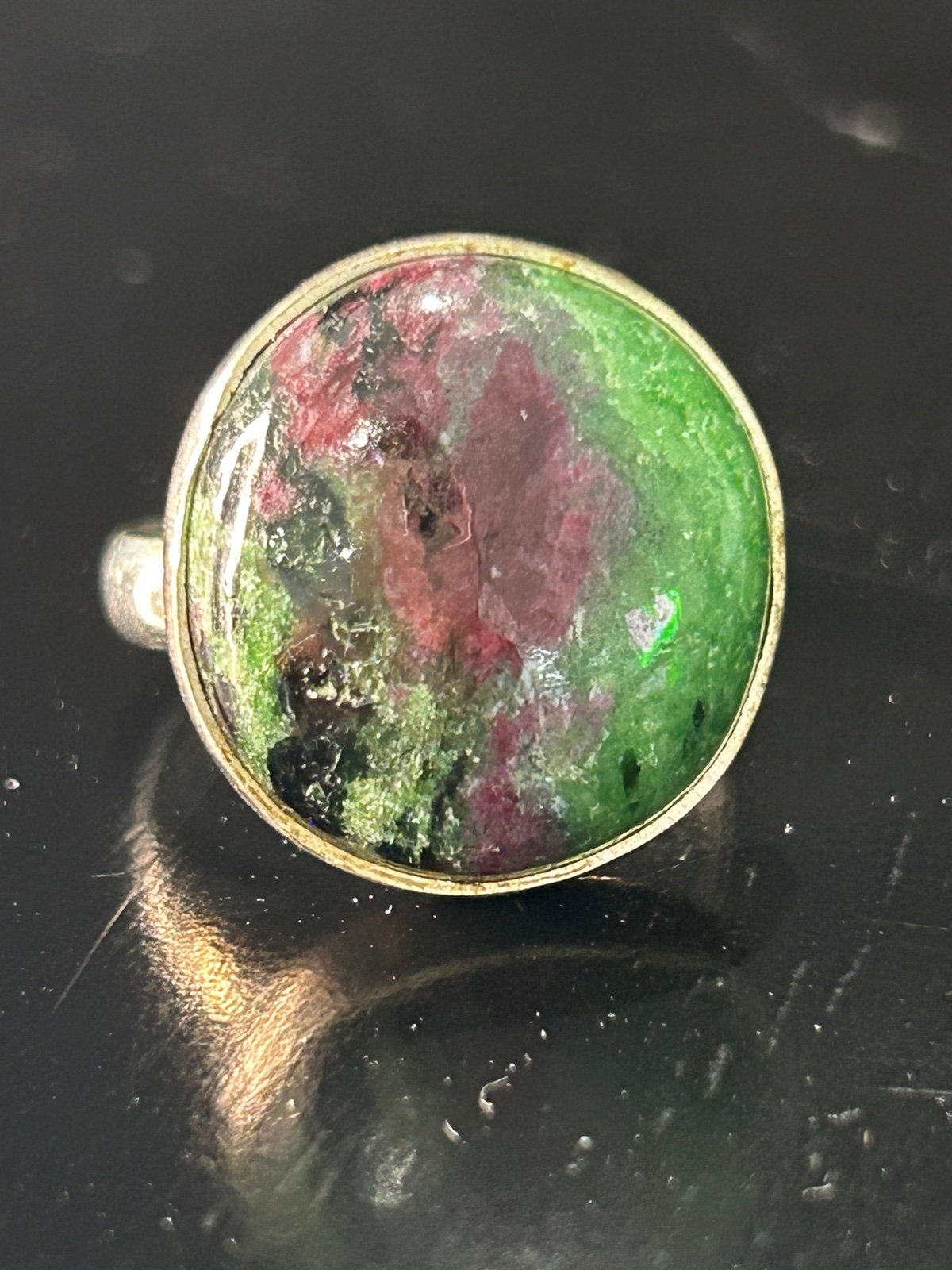 Vintage Ring Size 7.75 Silver 925 Ruby Zoisite Kiran Gemstone African Green