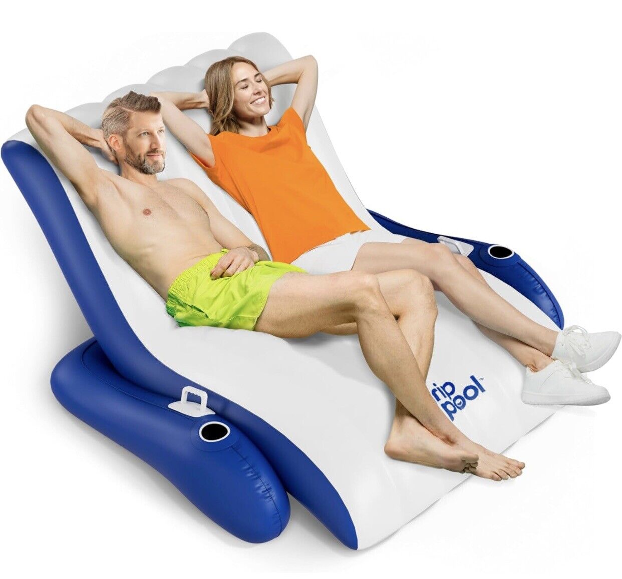 Pool Floaty Inflatable 1-2 Person Pool Recliner Lounge Float with Cup Holders