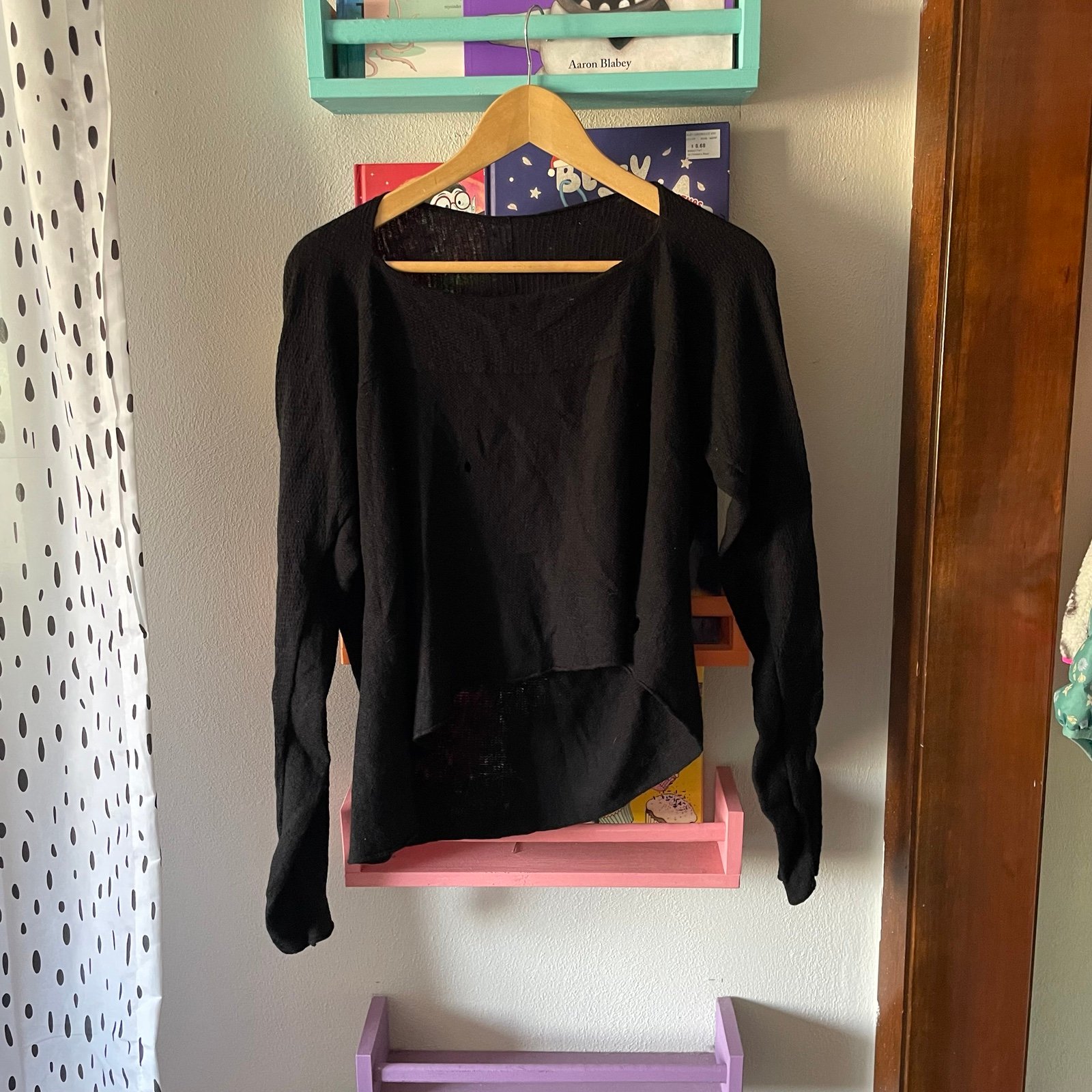 Helmut Lang black asymmetrical distressed sweater